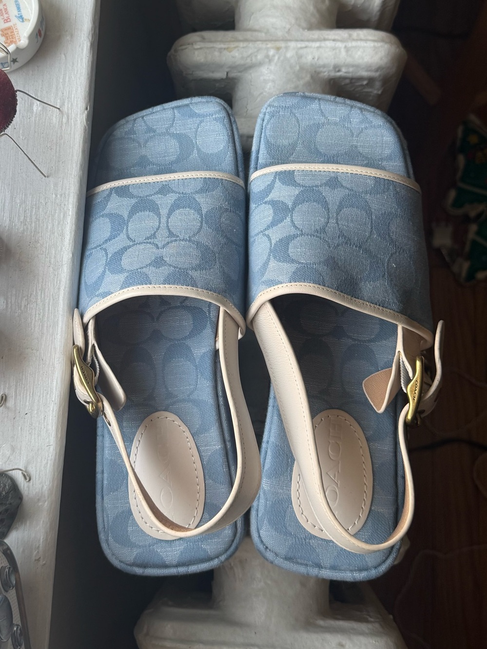 Coach Light Blue Signature Slingback Slide Sandals